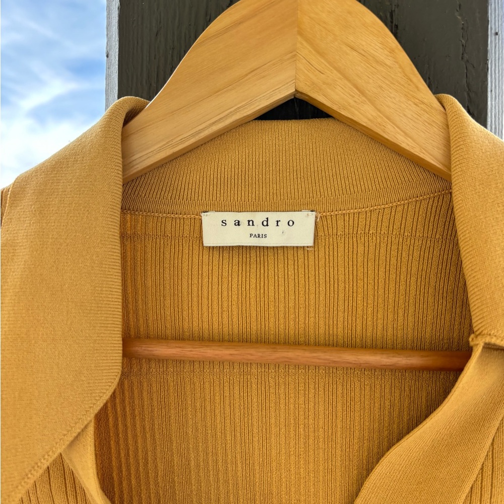 Sandro Mustard Ribbed Button-Up Cardigan - Picture 5 of 13